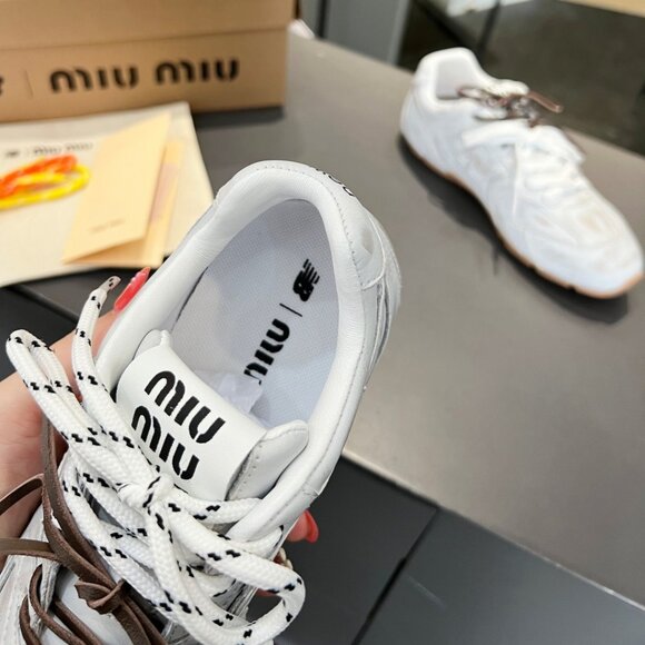 Miu Miu White and Brown Lace-Up Flats - Picture 3 of 5